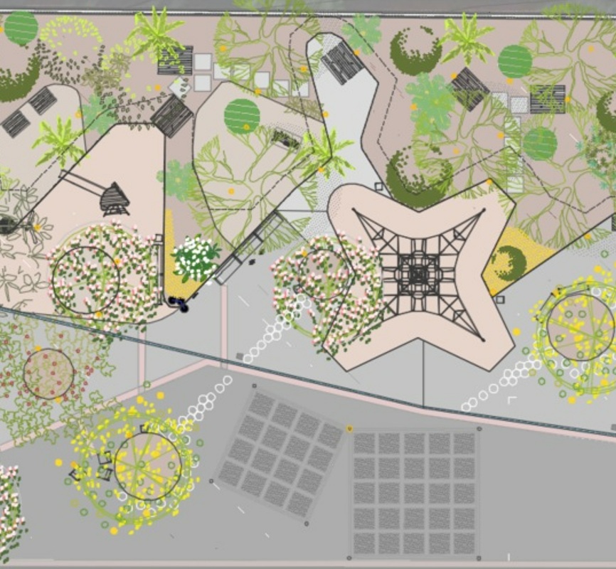 Plano de diseño de un espacio público